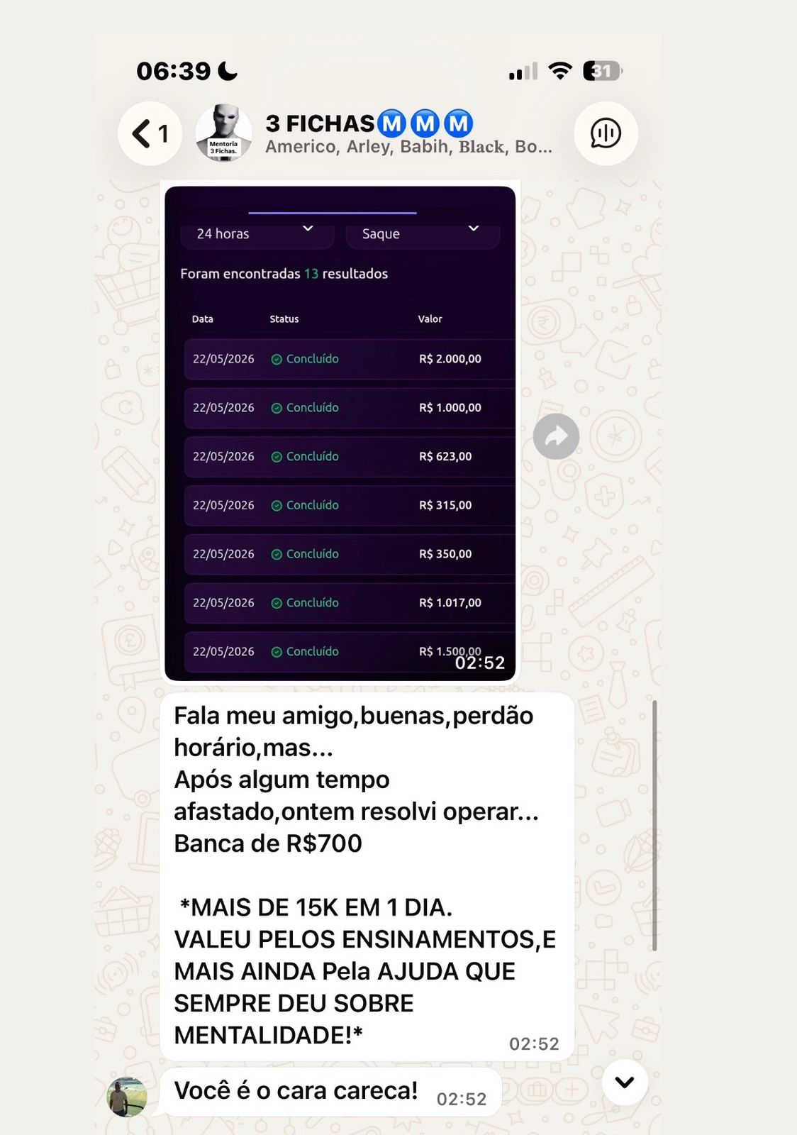 Resultado aluno Canal VIP MMM