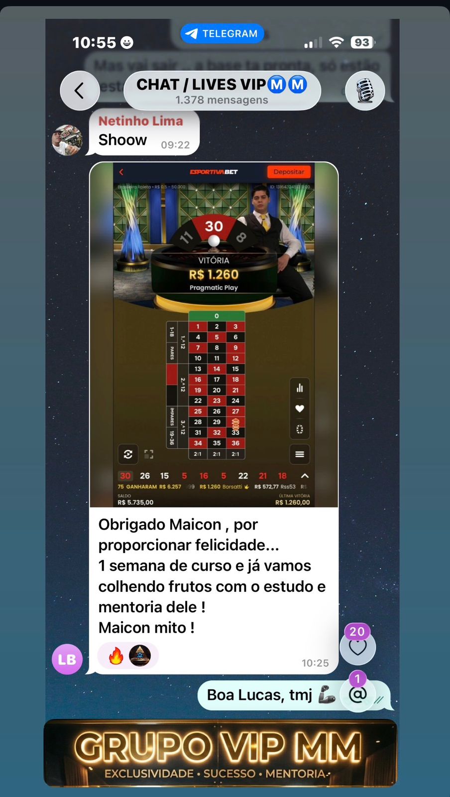 Resultado aluno Canal VIP MMM